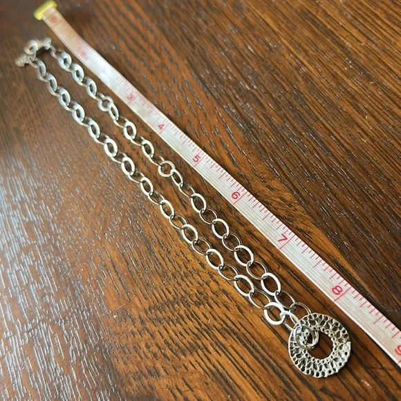 Stamped silver Silpada large link chain necklace w floating hammered pendant - Picture 8 of 11